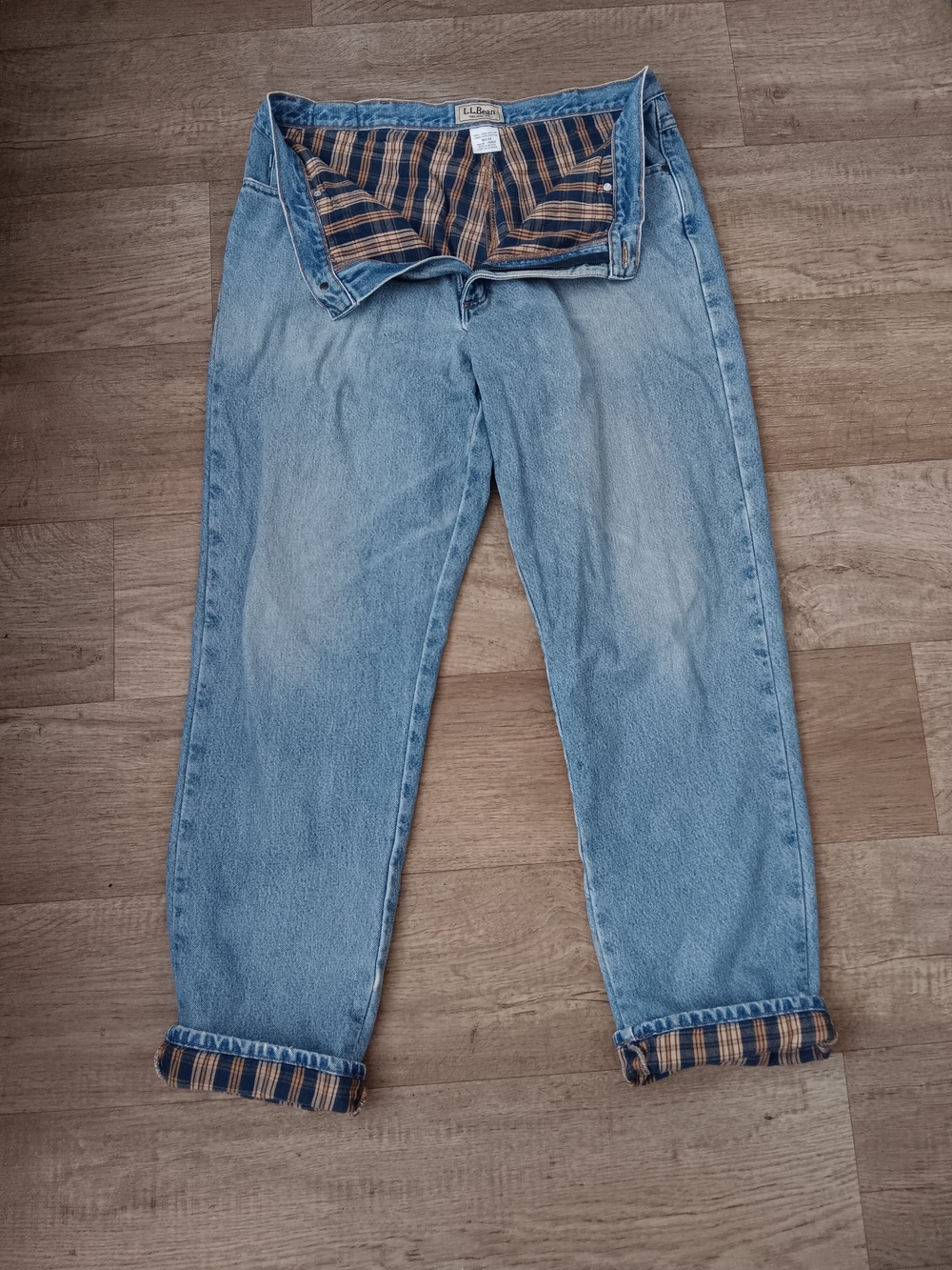 L.L.Bean Natural Fit Plaid Flannel Lined Jeans Men's Size 38x34